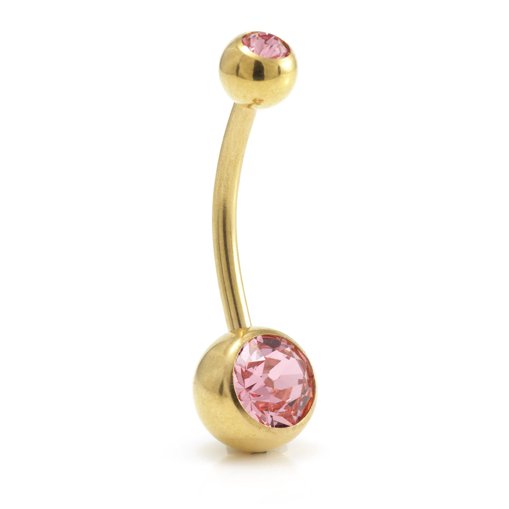 Zircon Gold Steel Double Jewelled Navel Bar