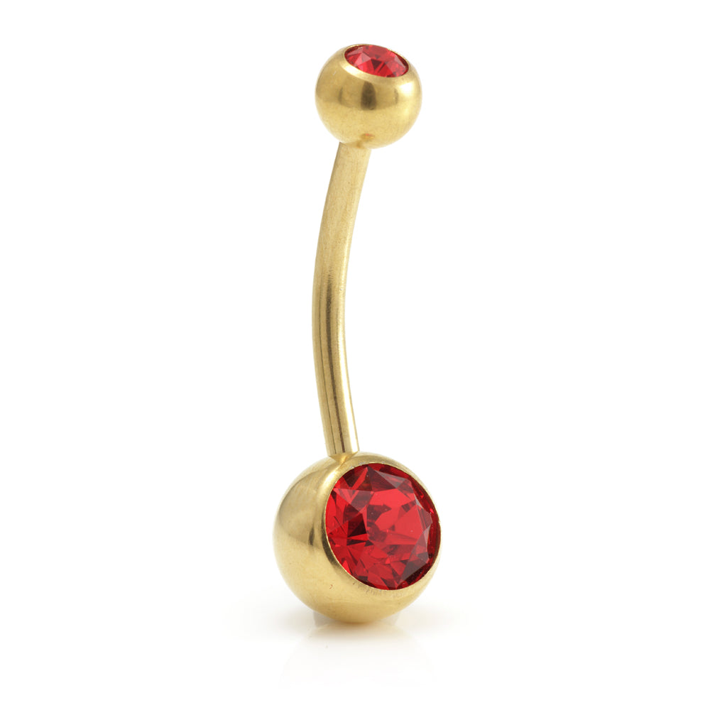 Zircon Gold Steel Double Jewelled Navel Bar