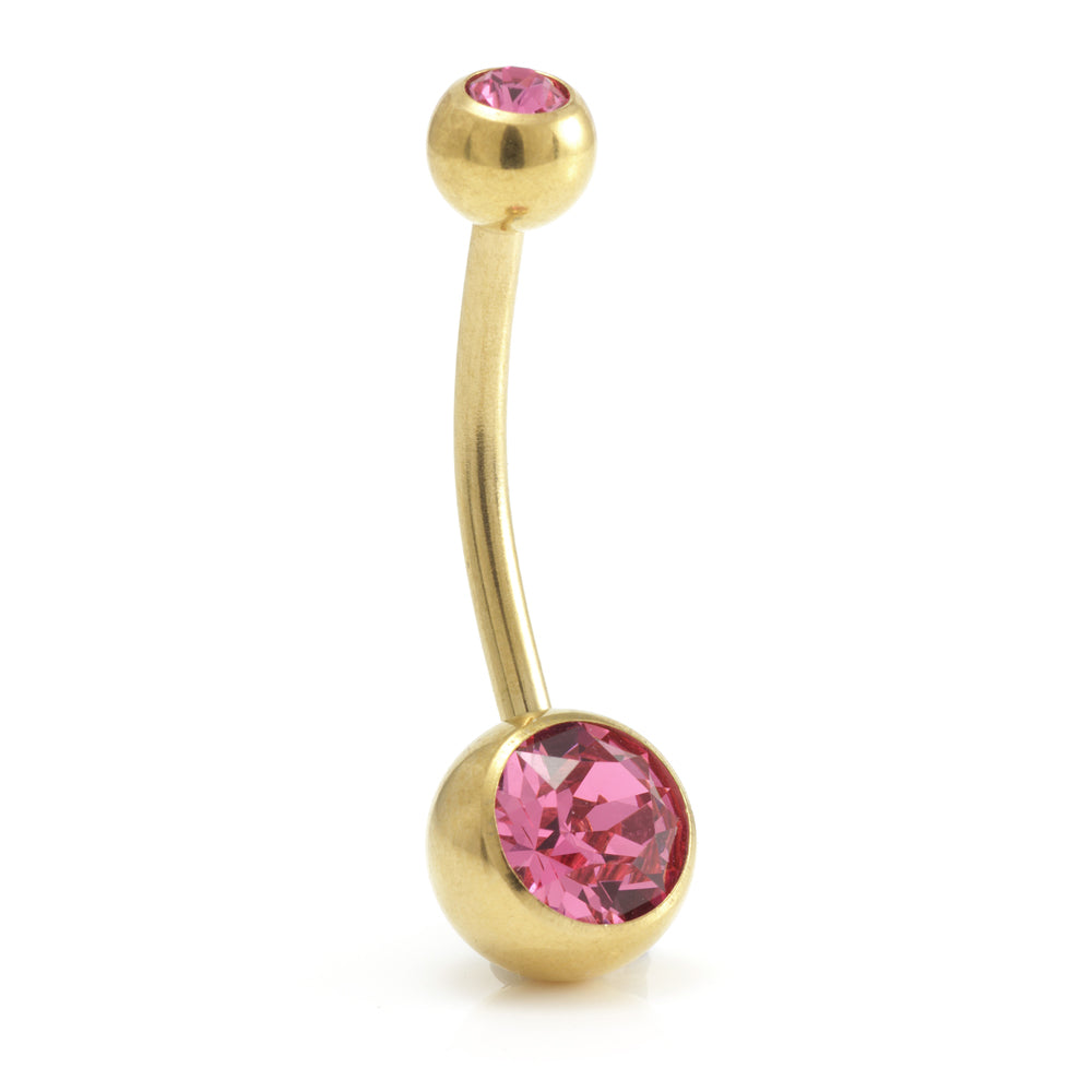 Zircon Gold Steel Double Jewelled Navel Bar