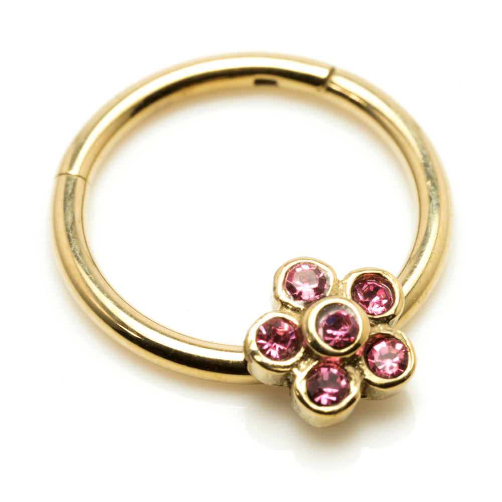 Zircon Gold Steel Flower Gems Hinged Ring