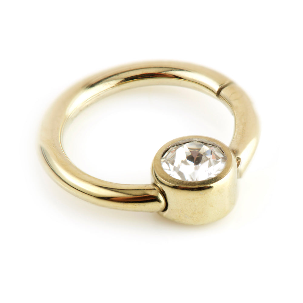Zircon Gold Steel Hinge Segment Ring with Gem Disk