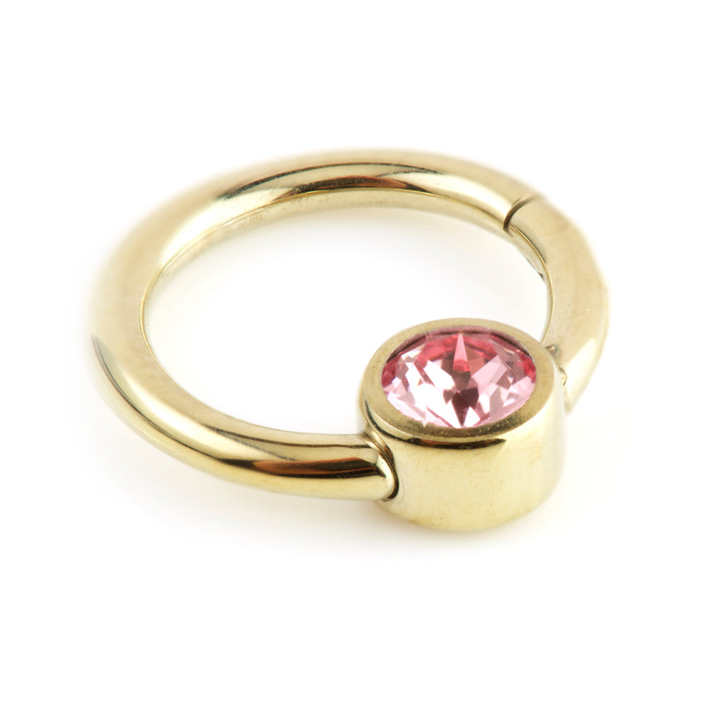 Zircon Gold Steel Hinge Segment Ring with Gem Disk