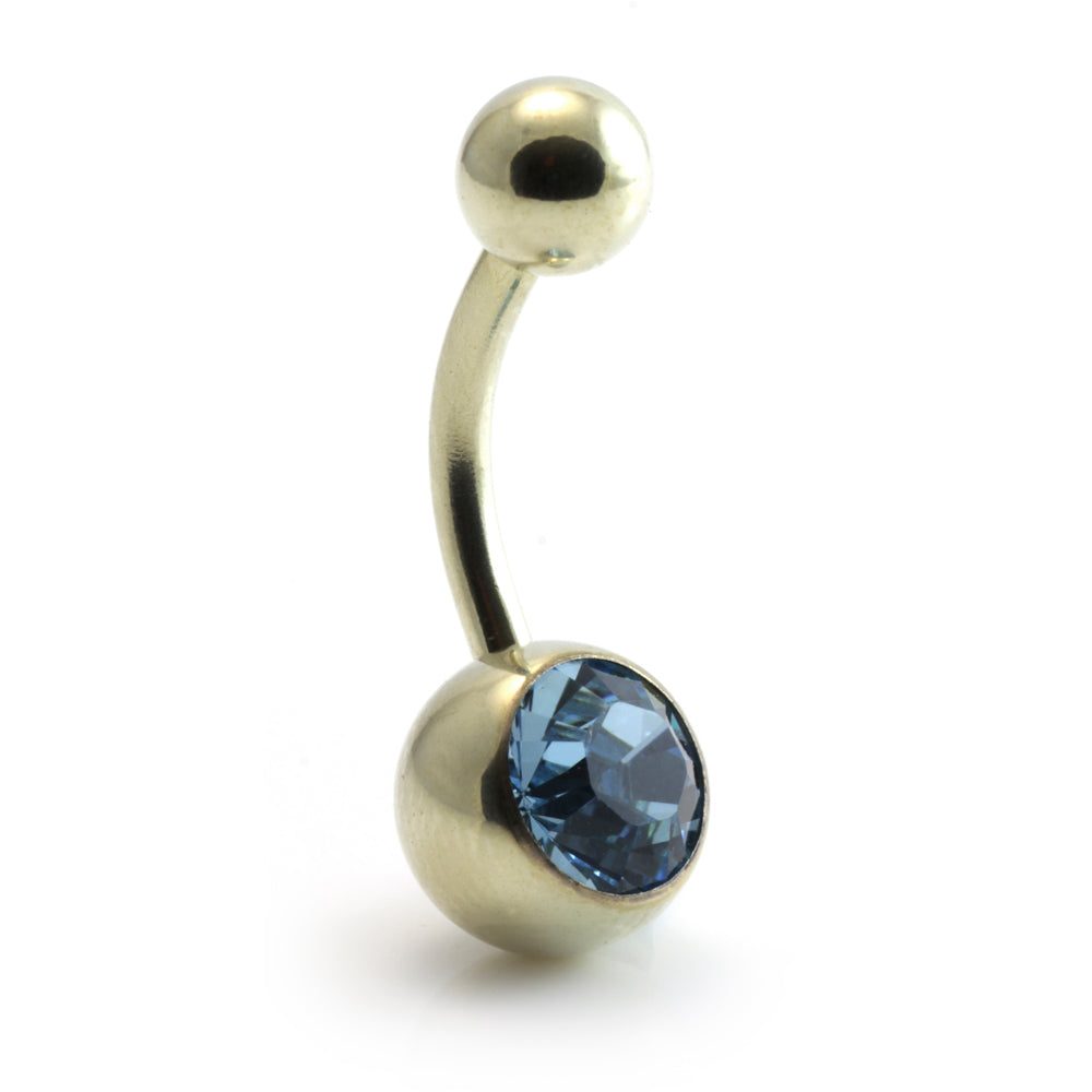Zircon Gold Steel Jewelled Navel Bar