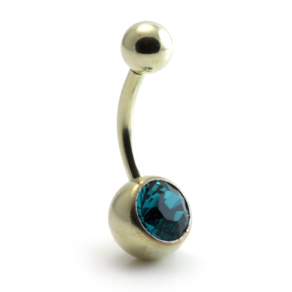 Zircon Gold Steel Jewelled Navel Bar