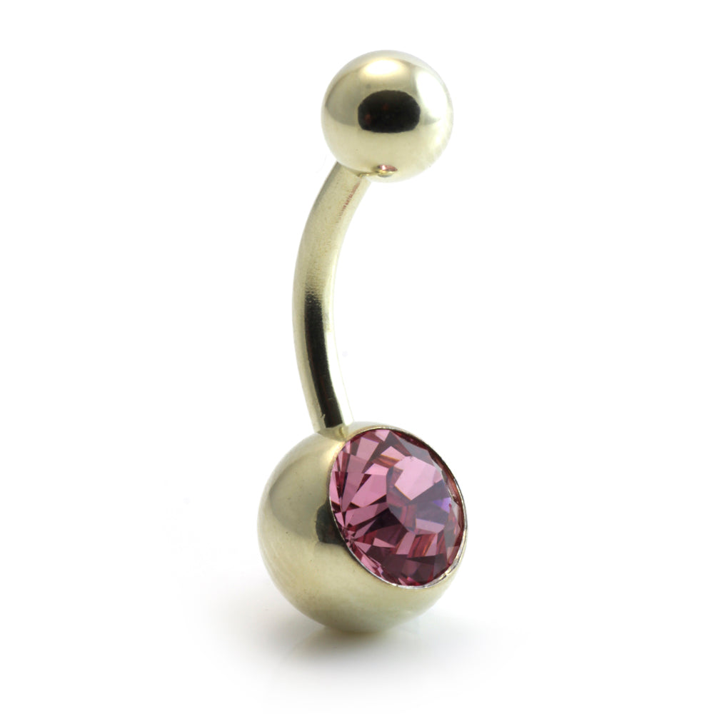 Zircon Gold Steel Jewelled Navel Bar