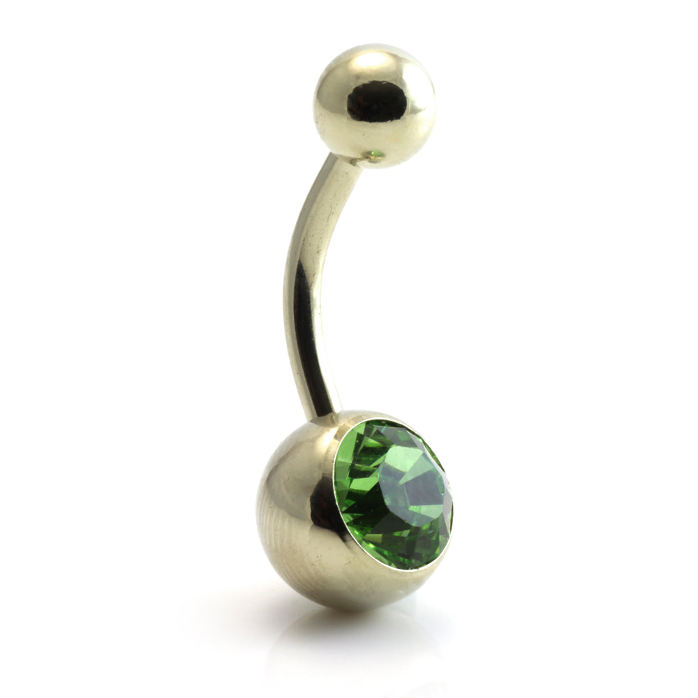 Zircon Gold Steel Jewelled Navel Bar