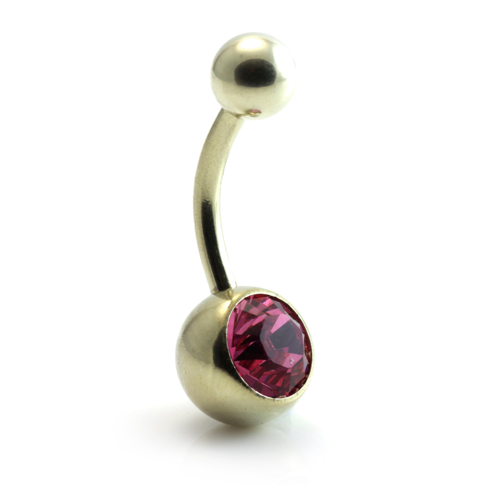 Zircon Gold Steel Jewelled Navel Bar