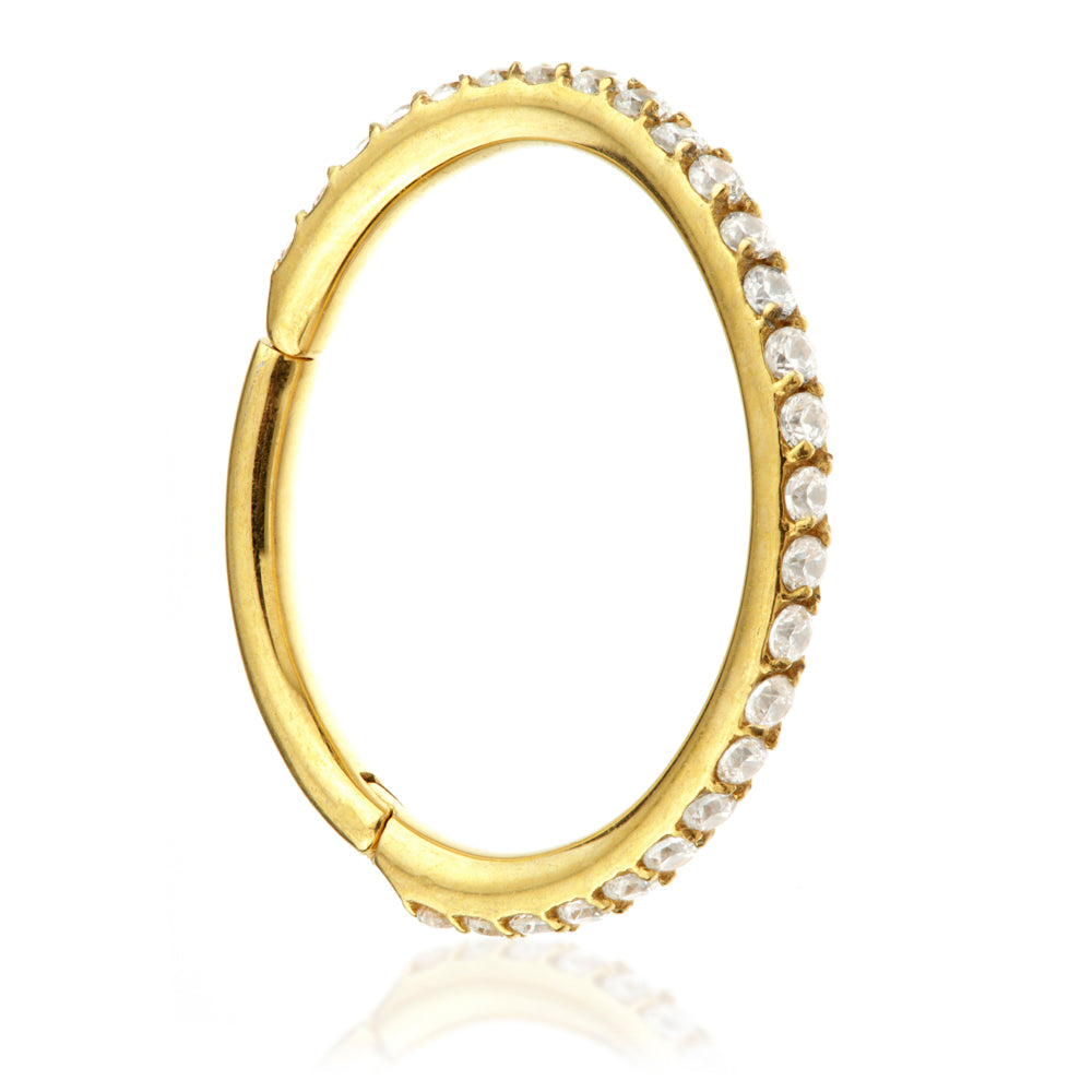 Zircon Gold Steel Full Pave Gems Hinged Micro Ring