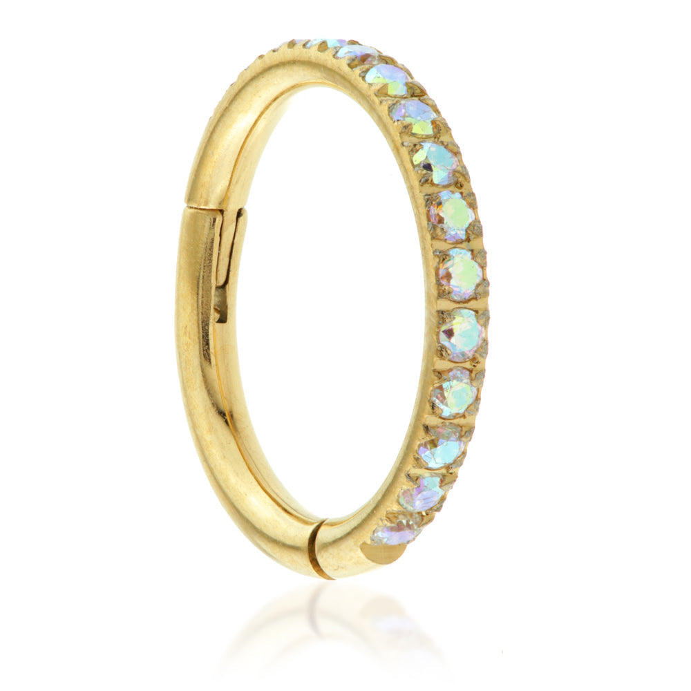Zircon Gold Ti Full Pave Gems Hinged Micro Ring