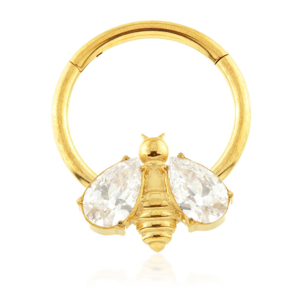 Zircon Gold Ti Jewelled Bee Hinged Ring
