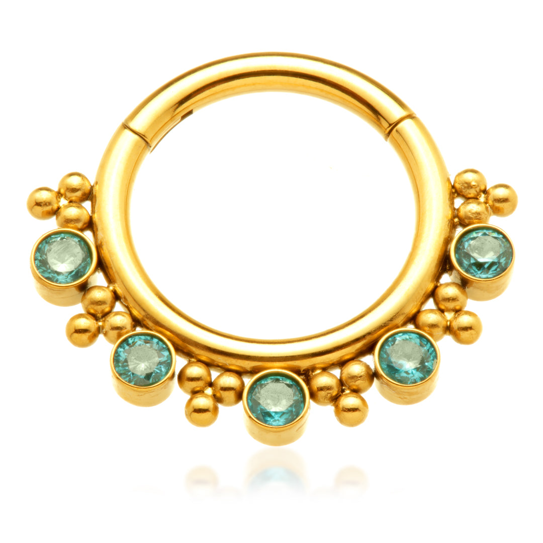 Zircon Gold Ti Jewelled Tribal Bead Cluster Hinged Ring