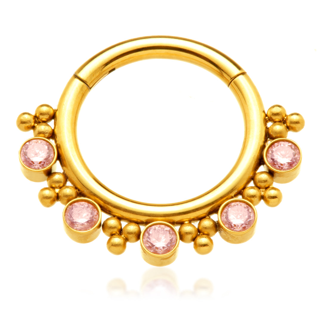 Zircon Gold Ti Jewelled Tribal Bead Cluster Hinged Ring