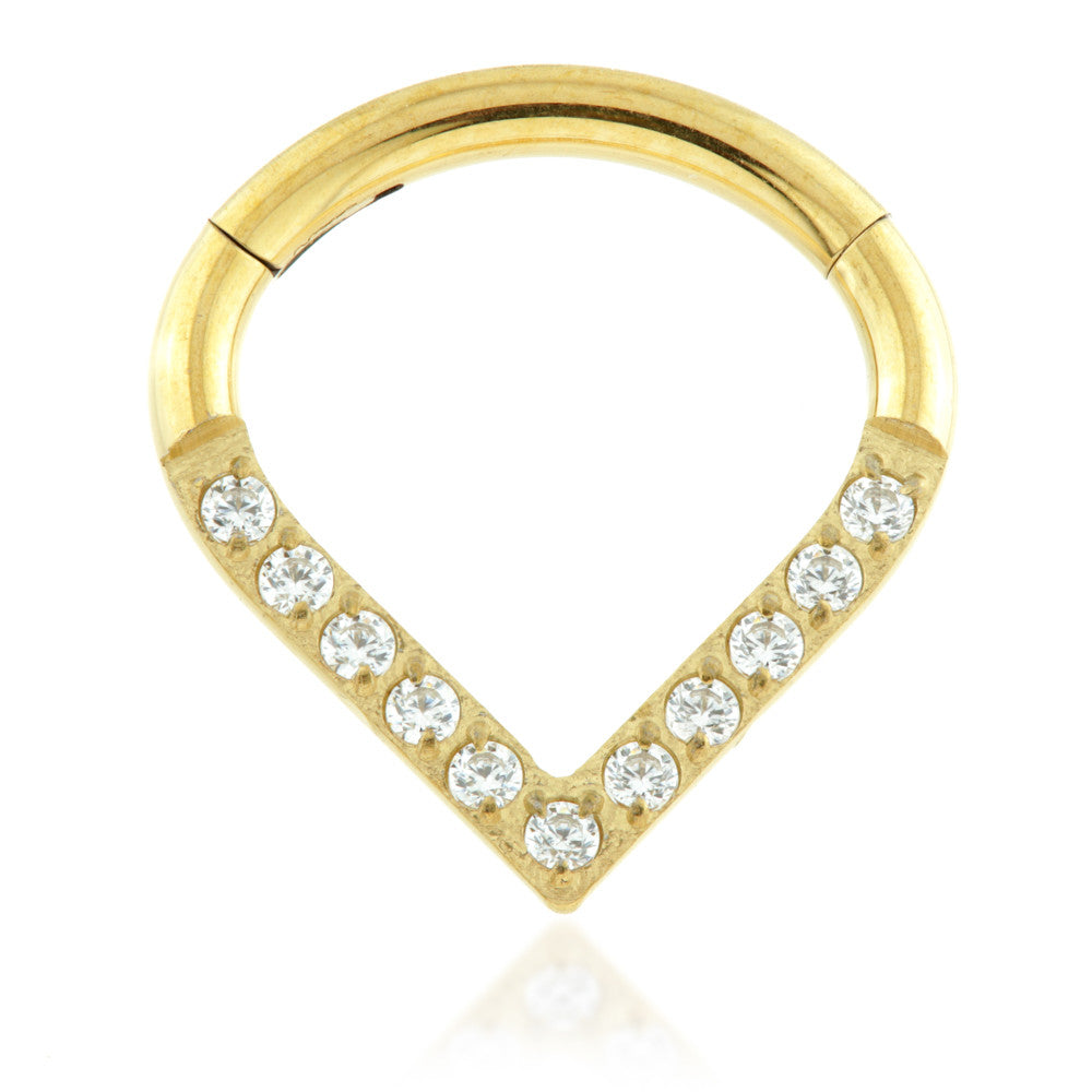 Zircon Gold Ti Pave Gem Wishbone Hinged Ring