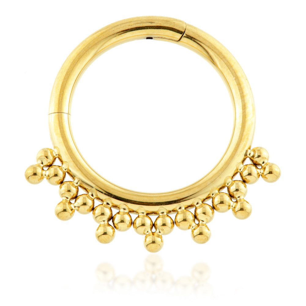Zircon Gold Titanium Tribal Bead Cluster Hinged Segment Ring