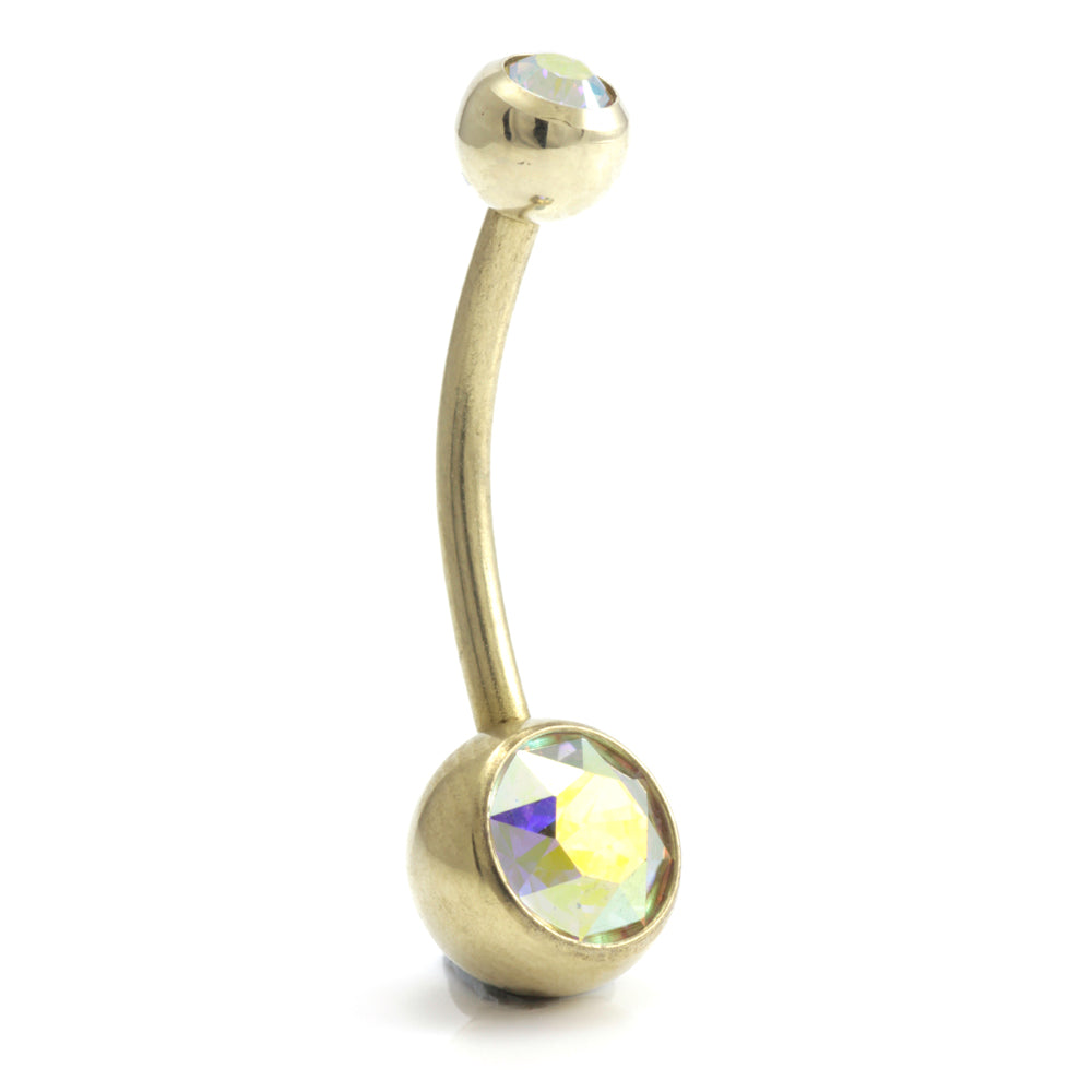 Zircon PVD Gold Ti Double Jewelled Navel Bar