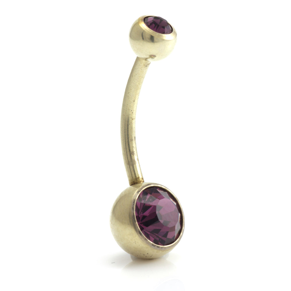 Zircon PVD Gold Ti Double Jewelled Navel Bar