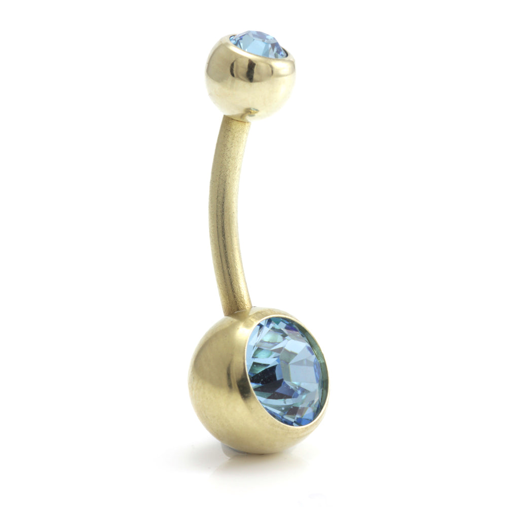 Zircon PVD Gold Ti Double Jewelled Navel Bar