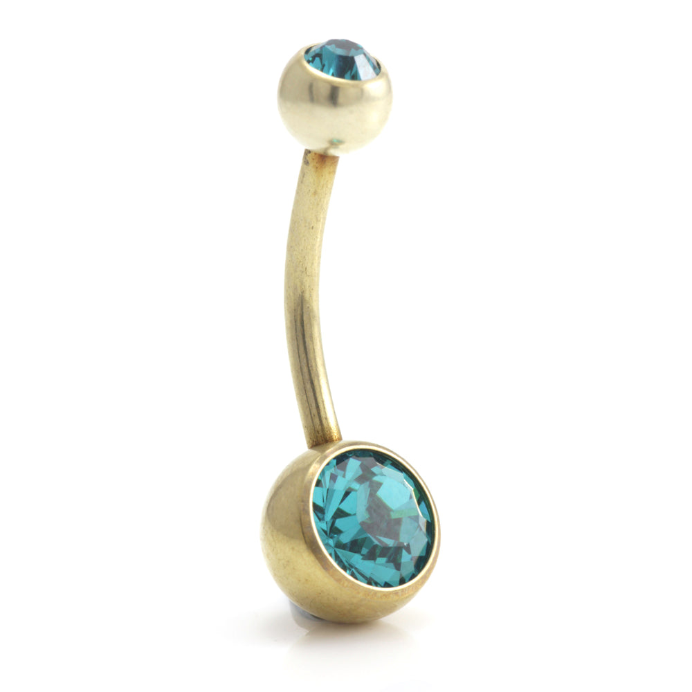 Zircon PVD Gold Ti Double Jewelled Navel Bar