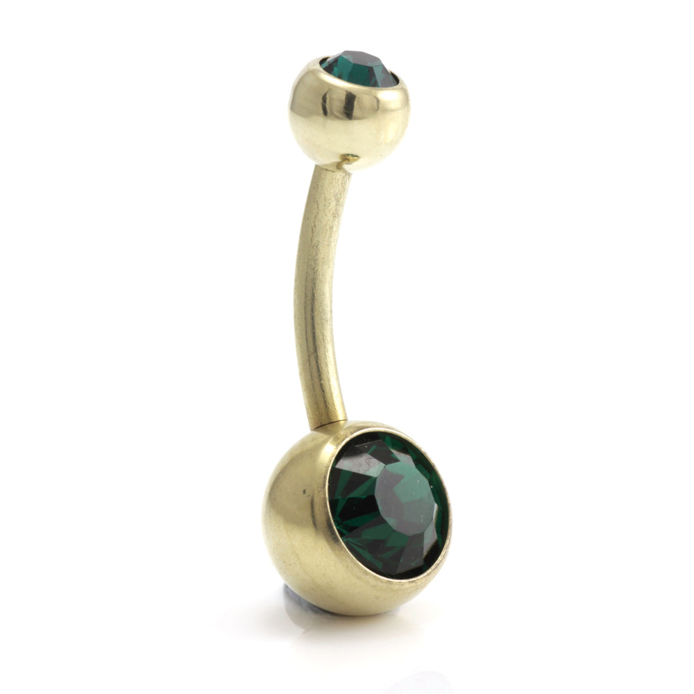 Zircon PVD Gold Ti Double Jewelled Navel Bar