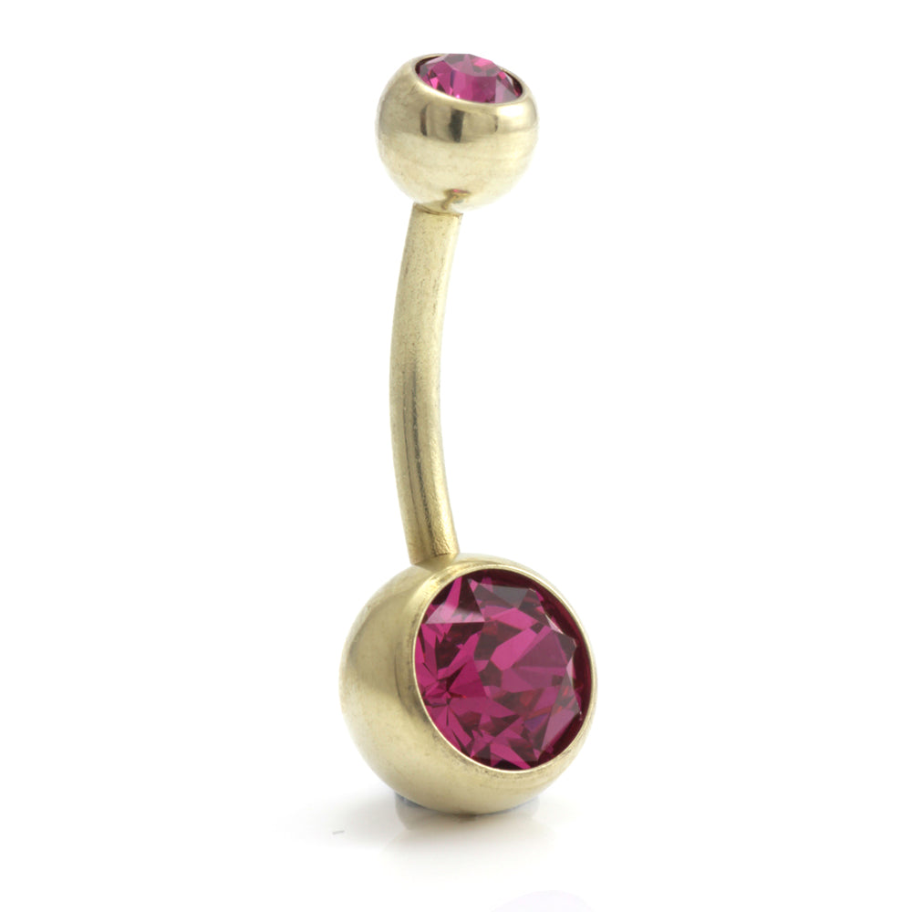 Zircon PVD Gold Ti Double Jewelled Navel Bar