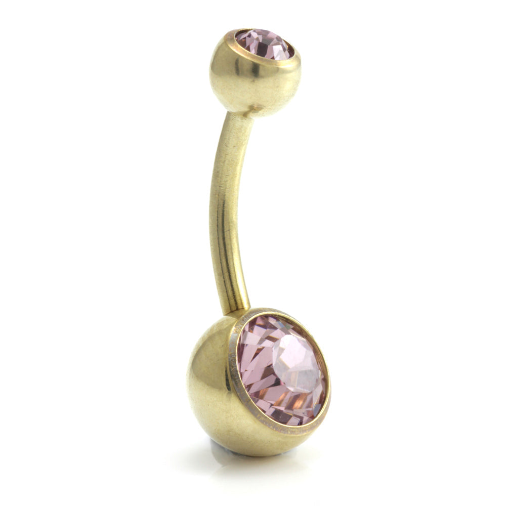 Zircon PVD Gold Ti Double Jewelled Navel Bar