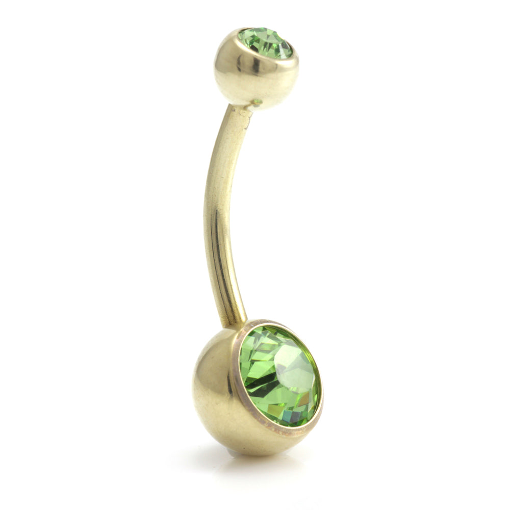 Zircon PVD Gold Ti Double Jewelled Navel Bar