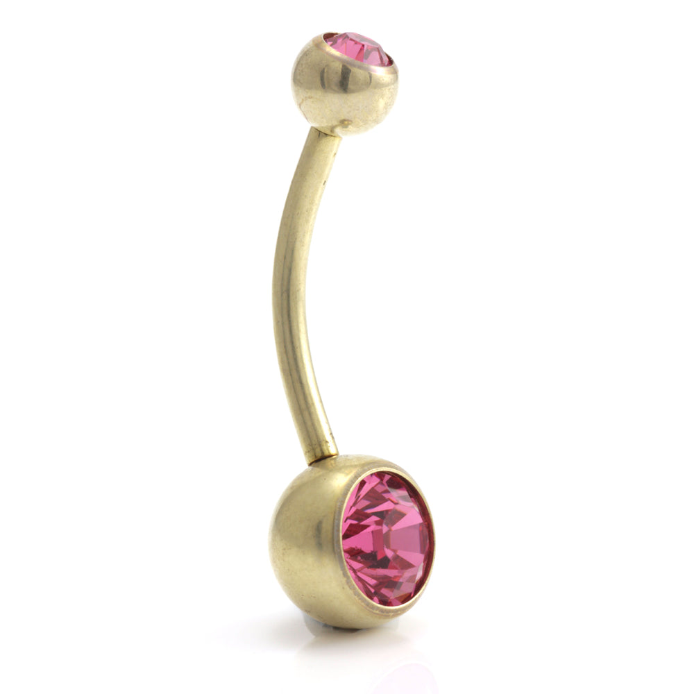 Zircon PVD Gold Ti Double Jewelled Navel Bar
