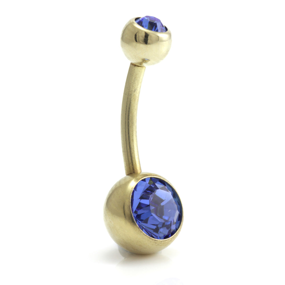 Zircon PVD Gold Ti Double Jewelled Navel Bar