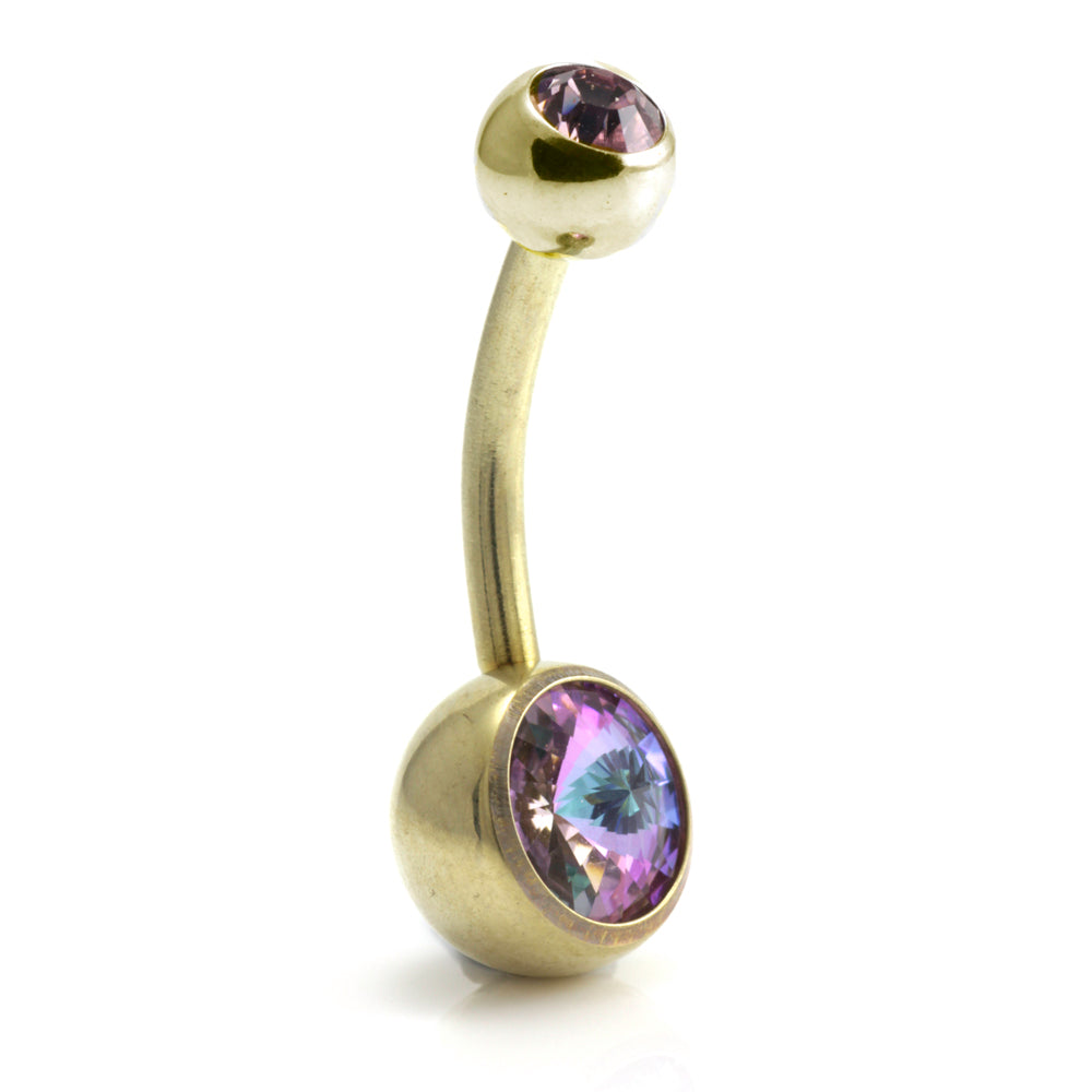 Zircon PVD Gold Ti Double Jewelled Navel Bar
