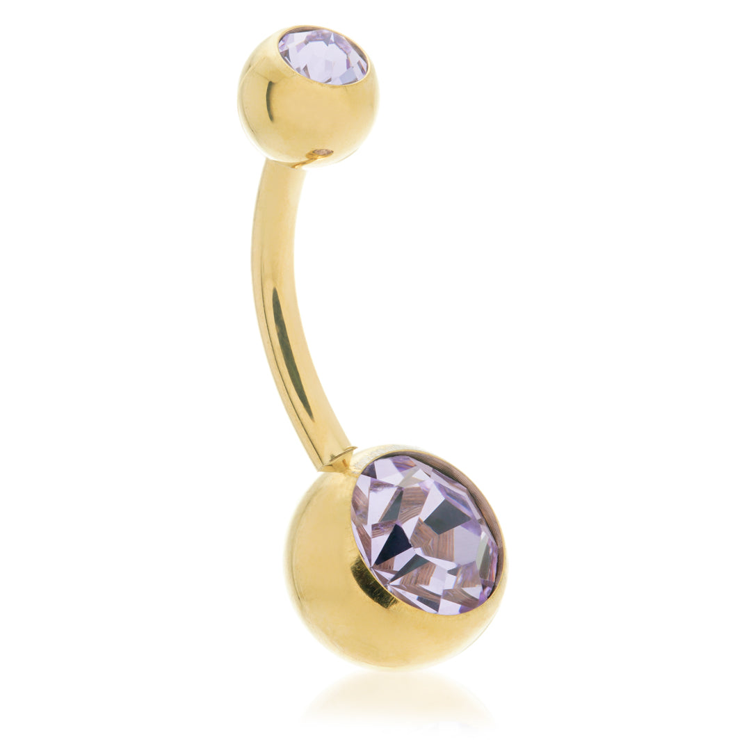 Zircon PVD Gold Ti Double Jewelled Navel Bar