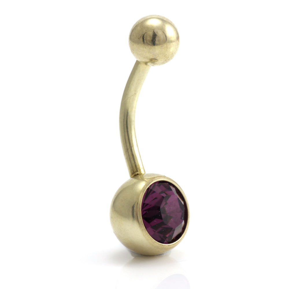 Zircon PVD Gold Ti Single Jewelled Navel Bar