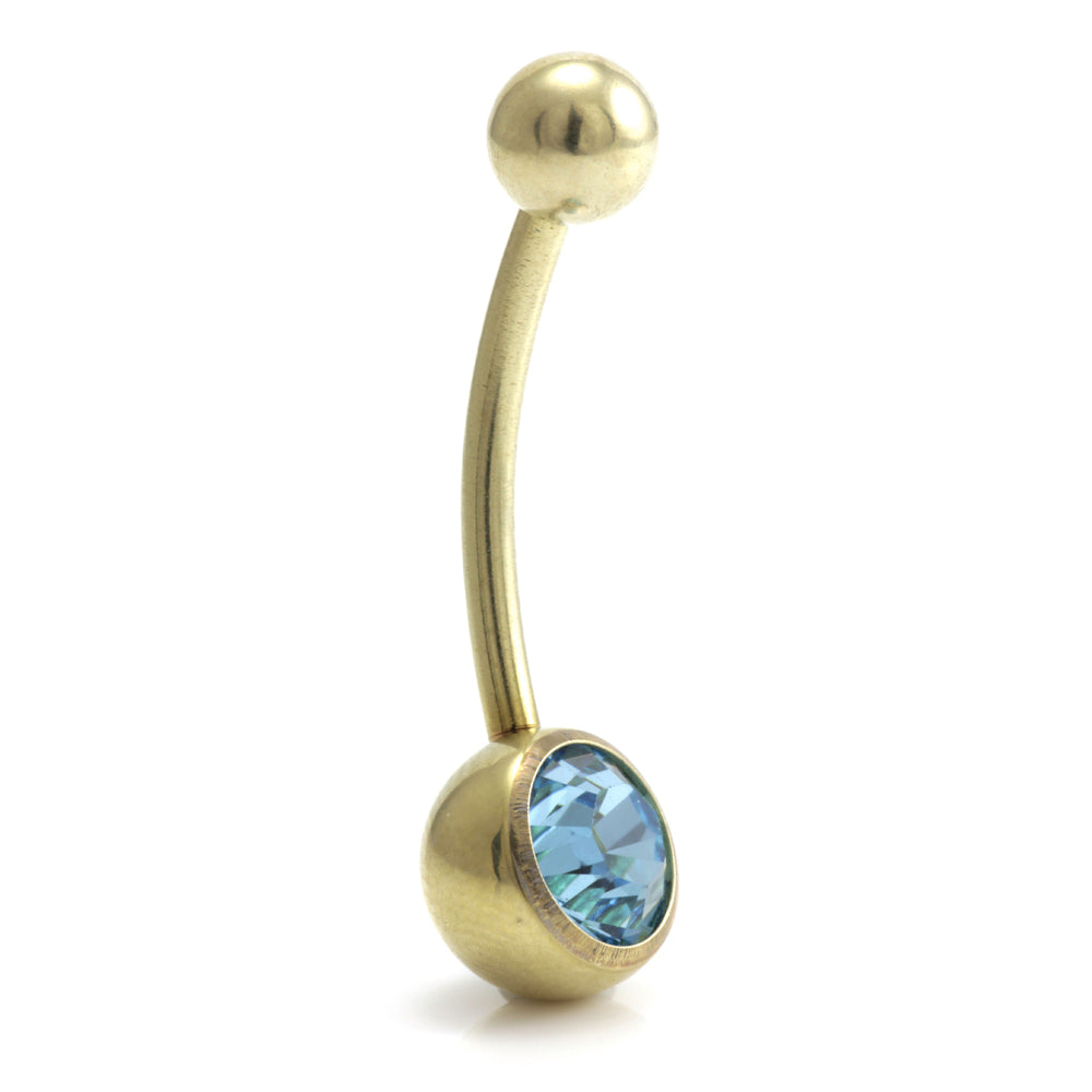 Zircon PVD Gold Ti Single Jewelled Navel Bar
