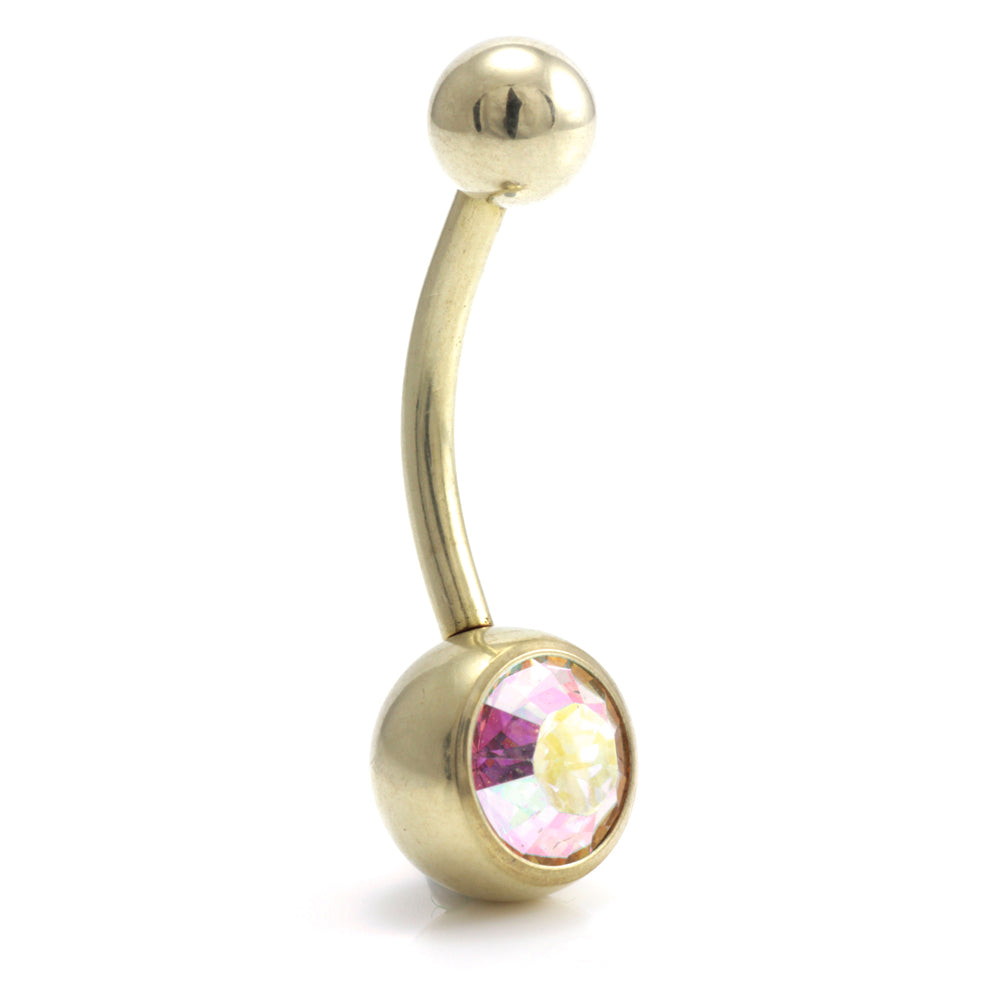 Zircon PVD Gold Ti Single Jewelled Navel Bar