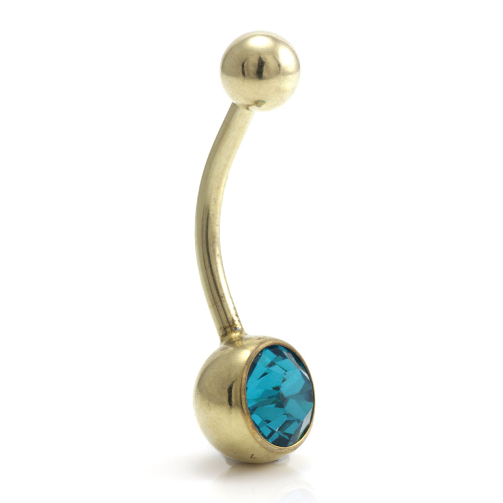Zircon PVD Gold Ti Single Jewelled Navel Bar