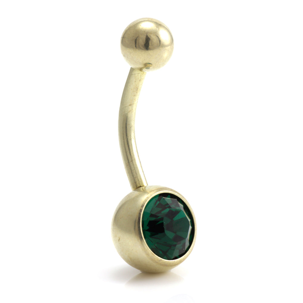 Zircon PVD Gold Ti Single Jewelled Navel Bar