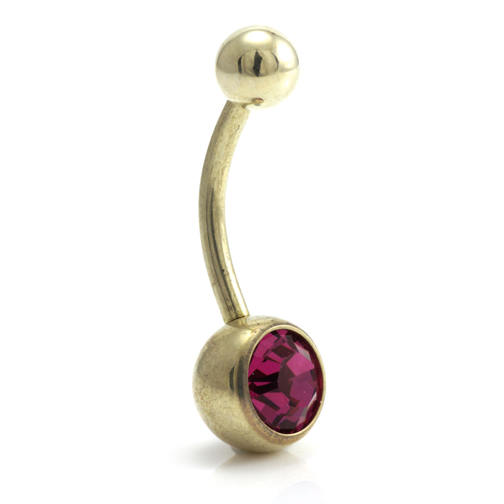 Zircon PVD Gold Ti Single Jewelled Navel Bar