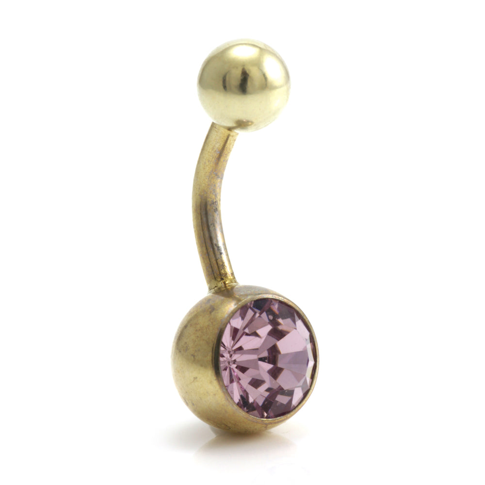 Zircon PVD Gold Ti Single Jewelled Navel Bar