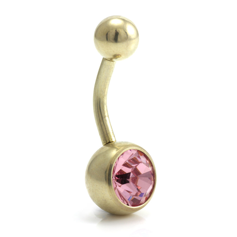 Zircon PVD Gold Ti Single Jewelled Navel Bar