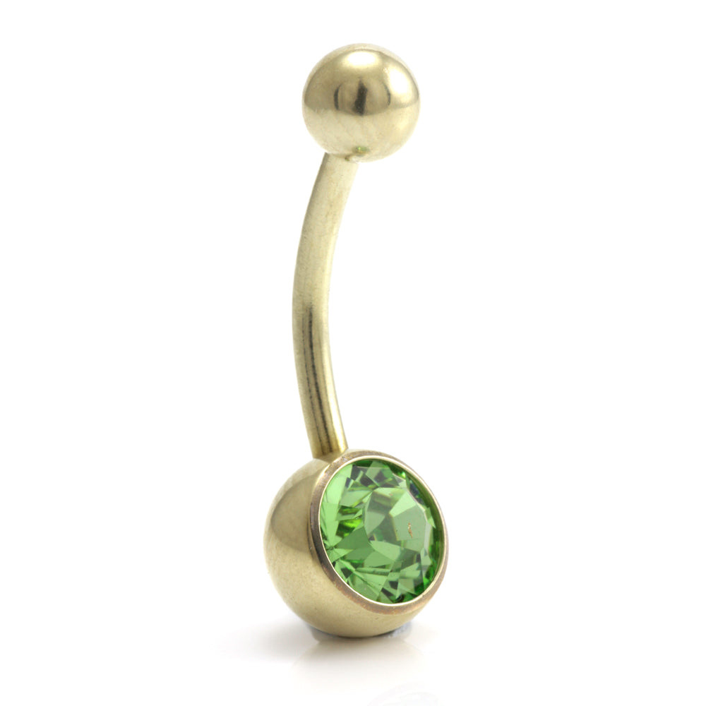 Zircon PVD Gold Ti Single Jewelled Navel Bar