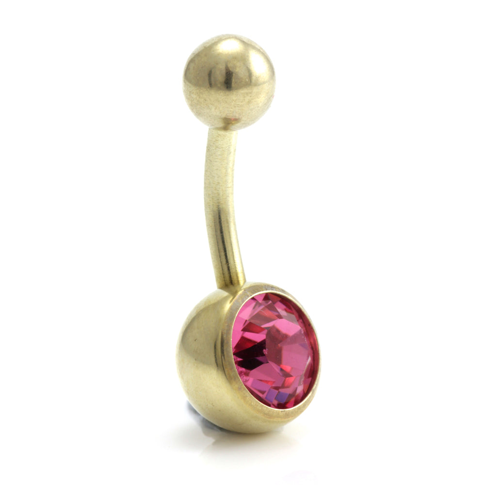Zircon PVD Gold Ti Single Jewelled Navel Bar