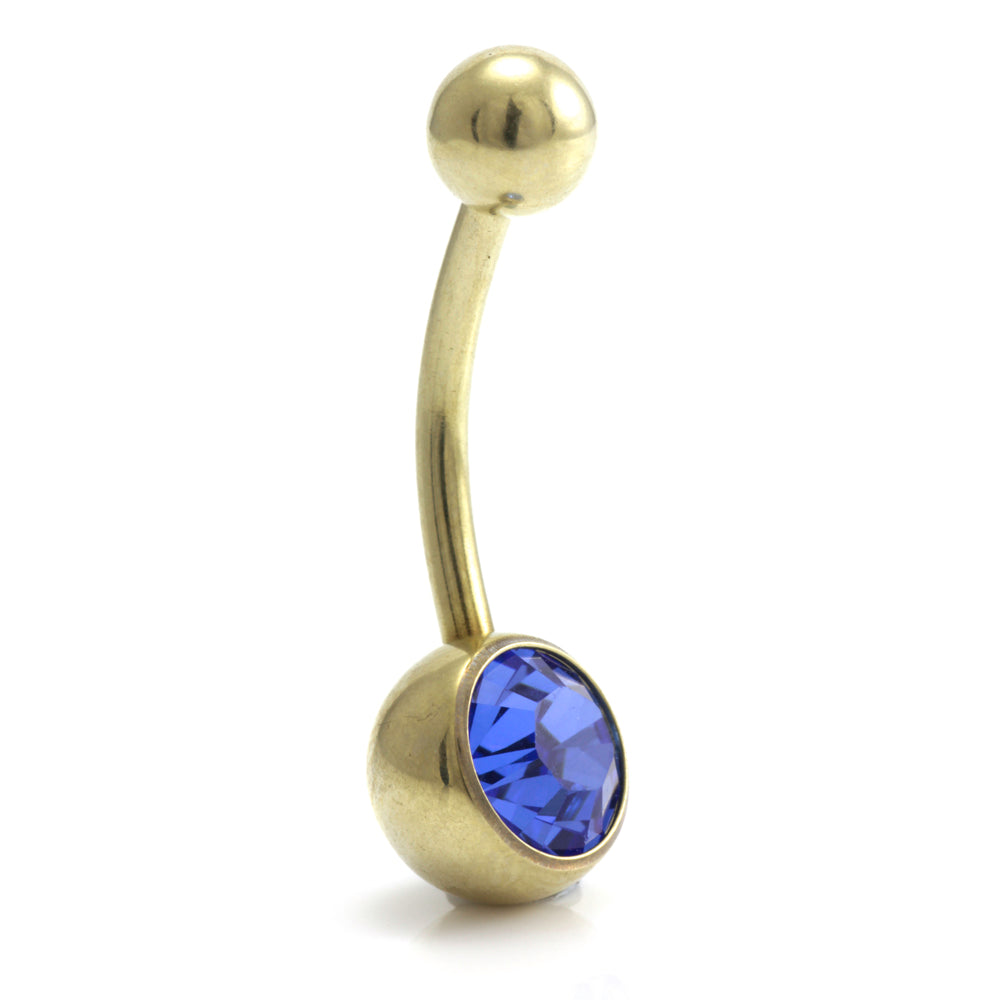Zircon PVD Gold Ti Single Jewelled Navel Bar