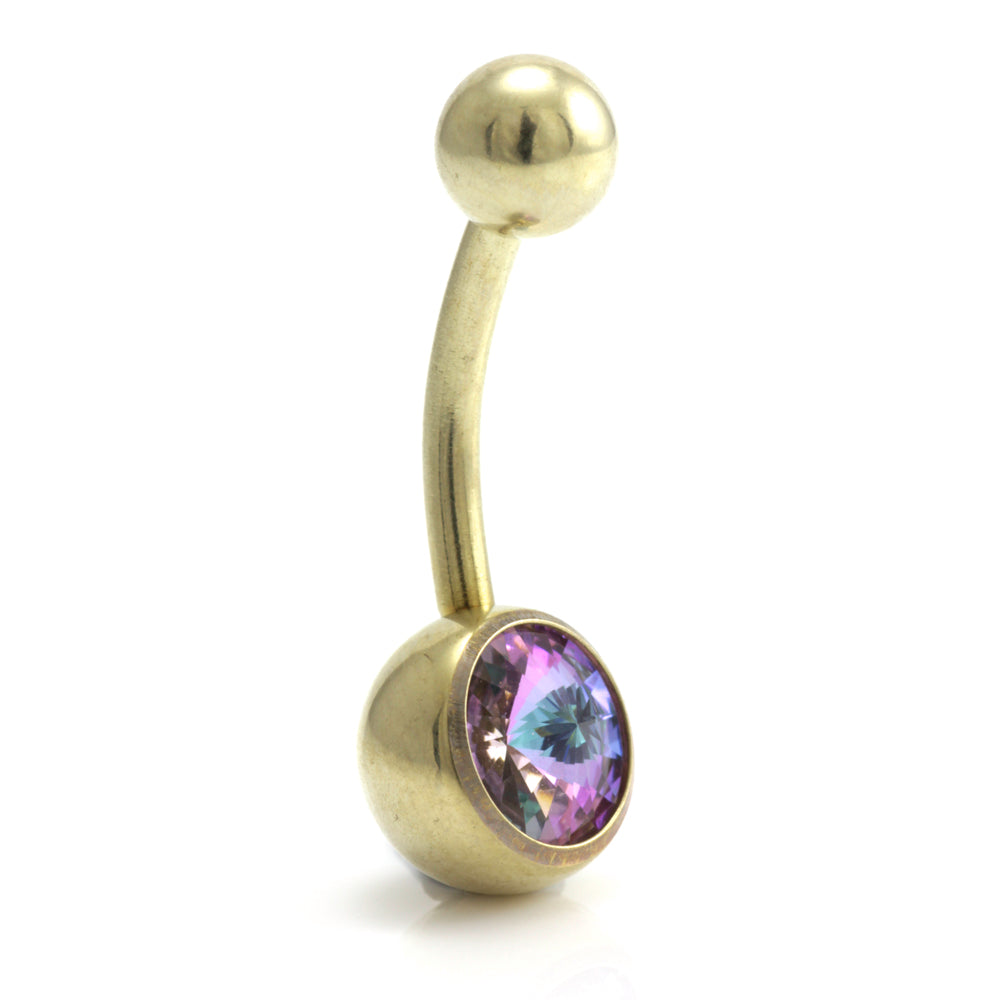 Zircon PVD Gold Ti Single Jewelled Navel Bar