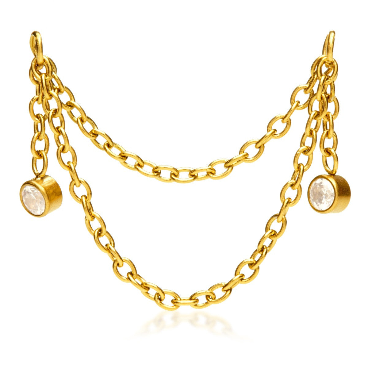 Zircon Gold Steel Hanging Double Chain with Hanging Gems