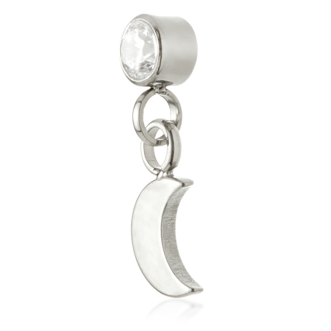 Ti Internal Jewelled Bezel Attachment with Hanging Crescent Moon Charm