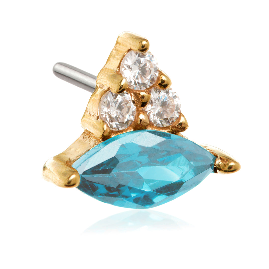 TL - 14ct Solid Gold Threadless Prong Set Marquise with Triple Gems Attachment