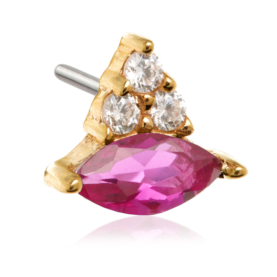 TL - 14ct Solid Gold Threadless Prong Set Marquise with Triple Gems Attachment
