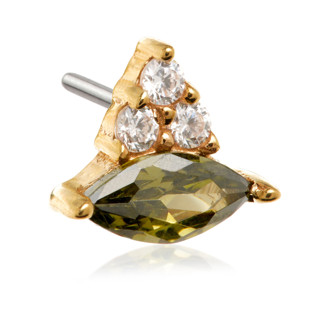 TL - 14ct Solid Gold Threadless Prong Set Marquise with Triple Gems Attachment
