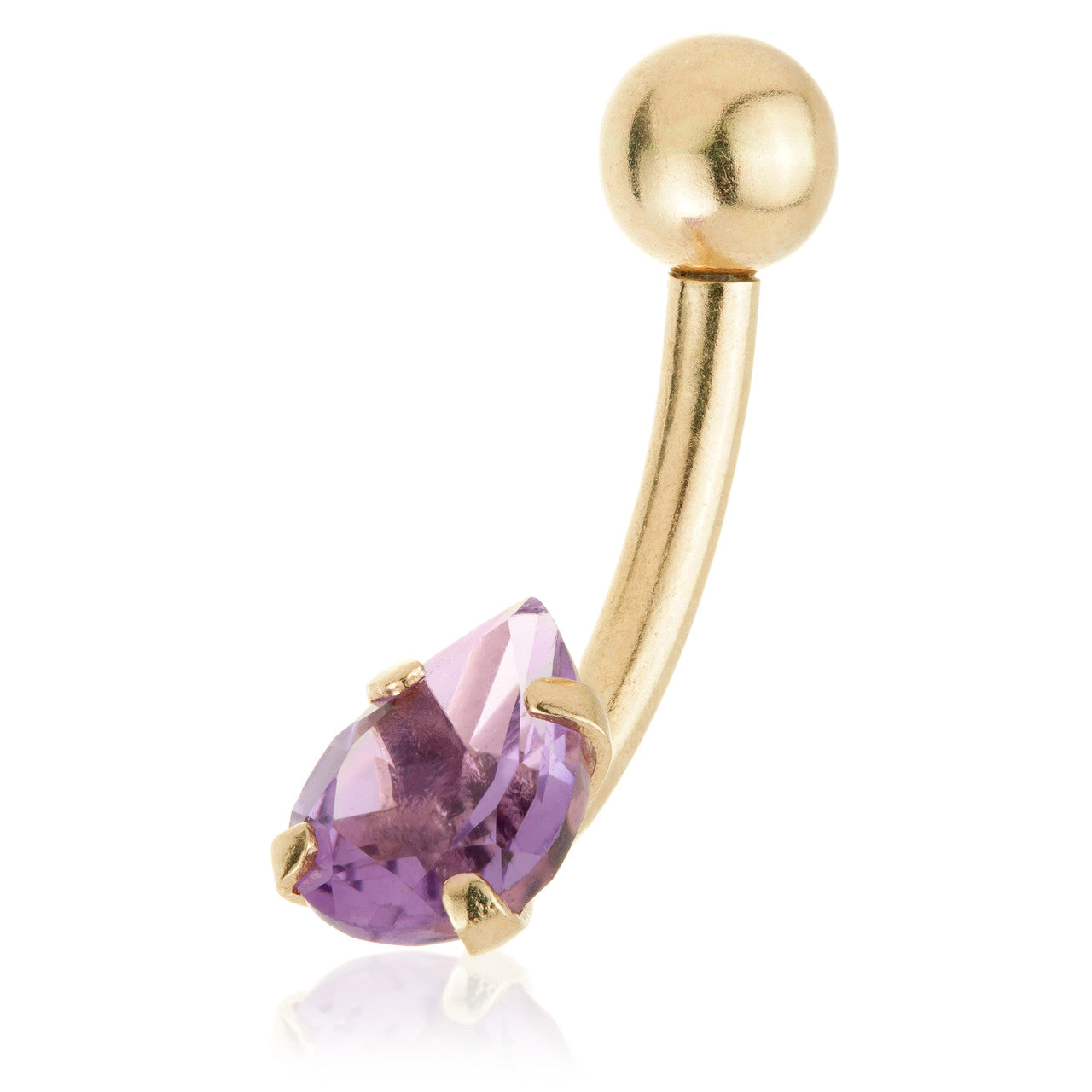 Solid 14ct Internal Gold Amethyst Pear Navel Bar