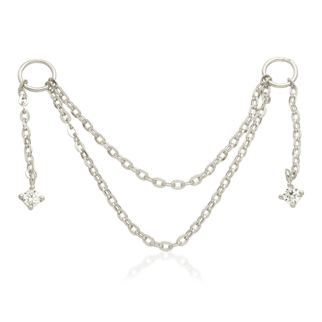 Solid 14ct Gold Hanging Double Chain Charm with Hanging Gems