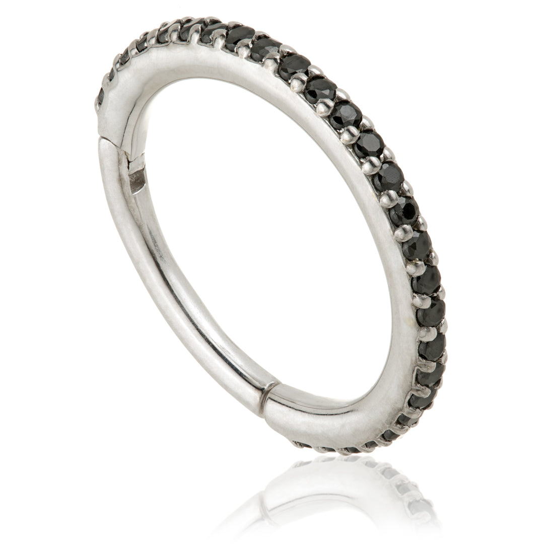 TL - Gold Black Spinel Pave Eternity Hinge Ring